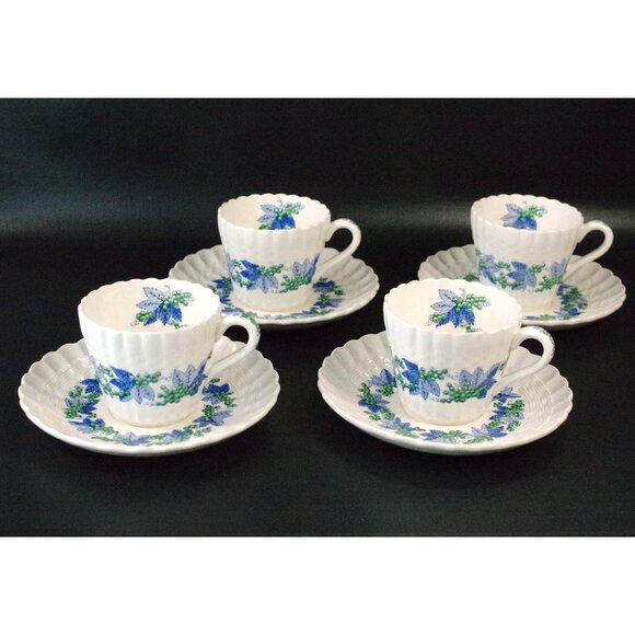 Set of 4 Spode China Demitasse Cup and Saucers Valencia Pattern England - Picture 1 of 7